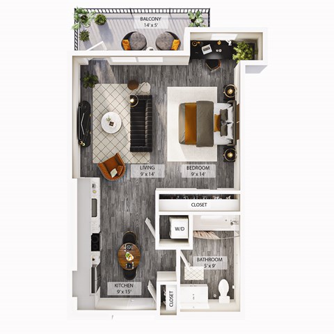 Floor plan for studio, 1 bath, 547 sqft